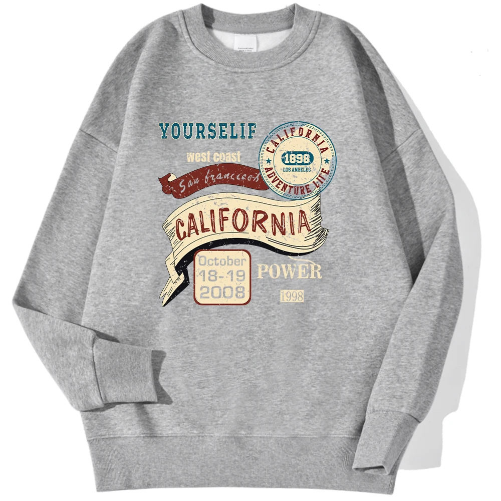 Casual Womens Hoodie California West Coast Yourself Letter Printed Sweatshirt Fleece Warm Crewneck Pullover Fashion Clothing