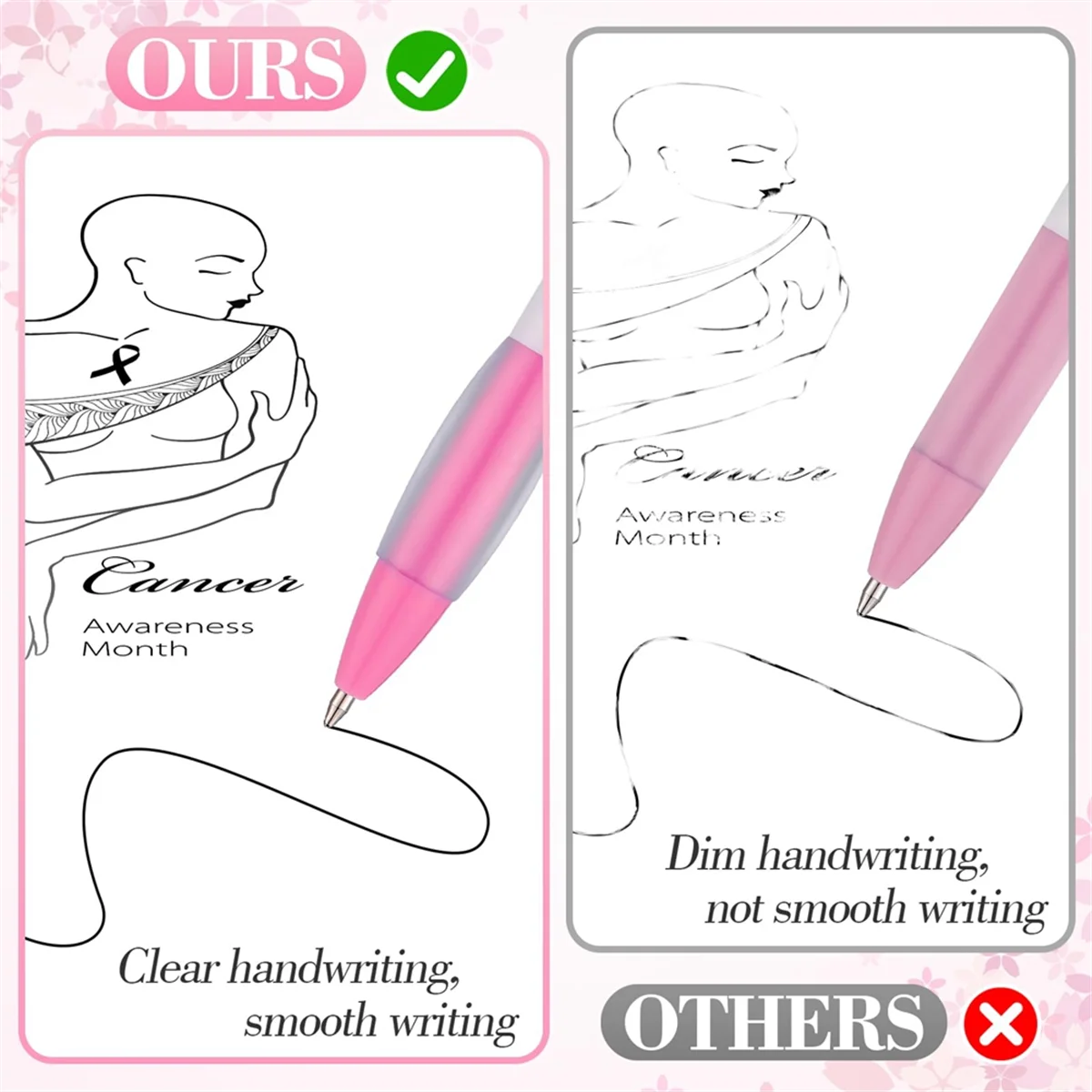 Imagem -04 - Canetas Esferográficas Retráteis para Suprimentos de Escritório Canetas Pink Ribbon Tinta Preta Girls Gift Mulheres Bulk 50 Pcs