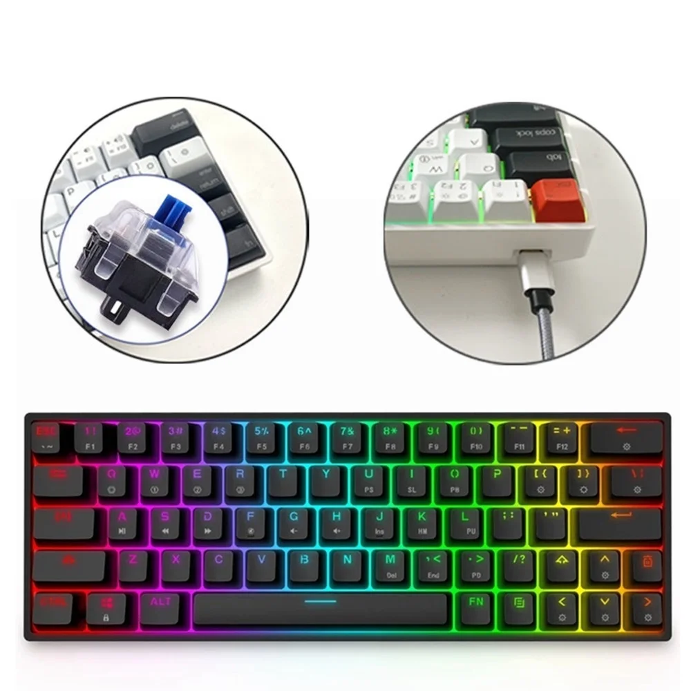 Top GK64 Optical Hot Swap Gaming Mechanical Keyboard Wired Programmable 64 Key Gamer Keyboard RGB Backlight For PC/WIN GK61