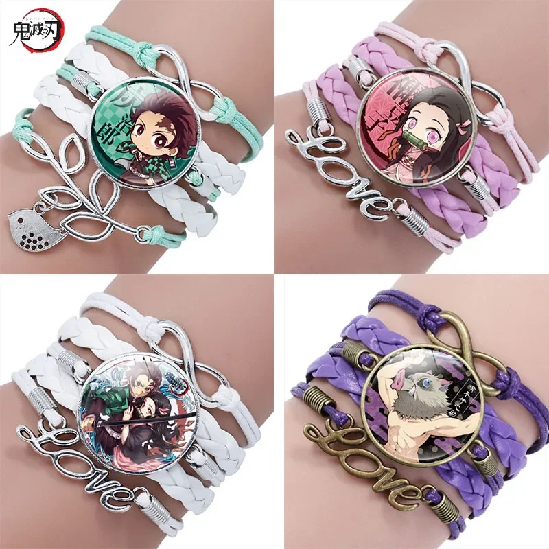 Pulsera de Anime trenzada Demon Slayer, accesorio de Cosplay, figura Kamado Tanjirou Nezuko, pulseras para parejas de niños y niñas, joyería, regalo