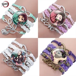 Bracelet Anime Tressé Demon Slayer, Accessoire Cosplay, Kamado Tanjirou, Nezuko, Couple Garçons et Bol, Bracelets Bijoux, Cadeau Harajuku