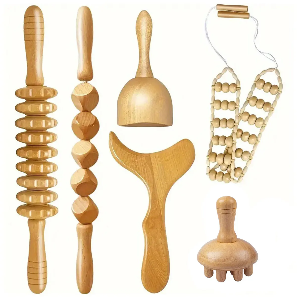 

1 шт. Деревянный массажный набор для терапии, роликовый массажер для снятия боли, антицеллюлитный массажер для тела, для похудения, Гуаша, массажер для спины