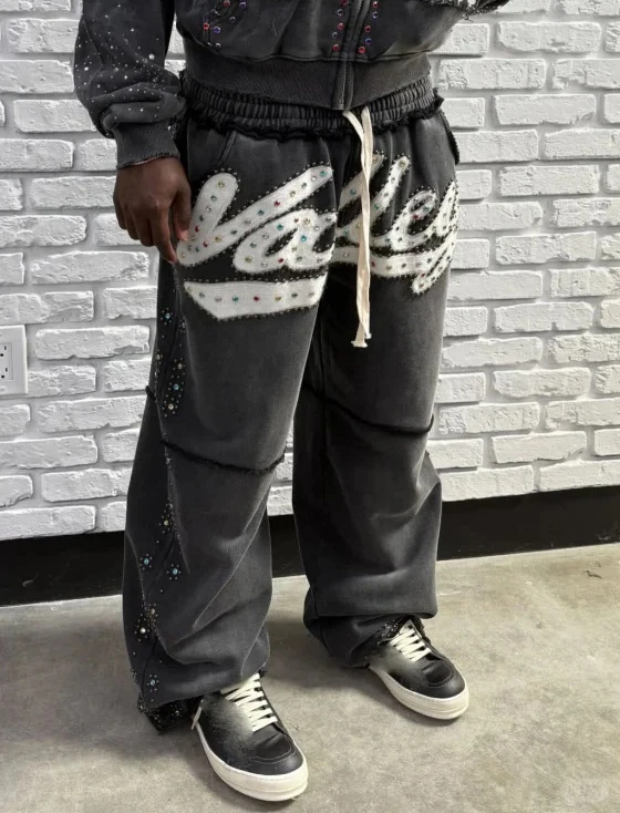 

High Quality VALE Forever Sweatpants Brown Green Black Men Women Fashion Hotfix Rhinestone Style American Style VALLEY Pants