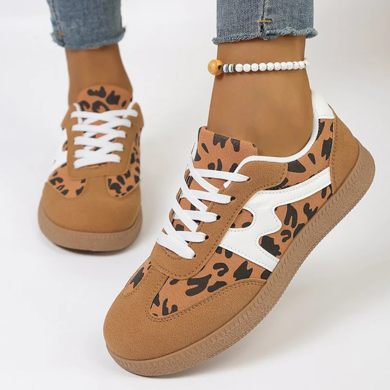 

Retro Leopard Print Sports Shoes Women Spring Autumn Mix Color Flat Heel Sneakers Woman Lace Up Lightweight Causal Shoes Female
