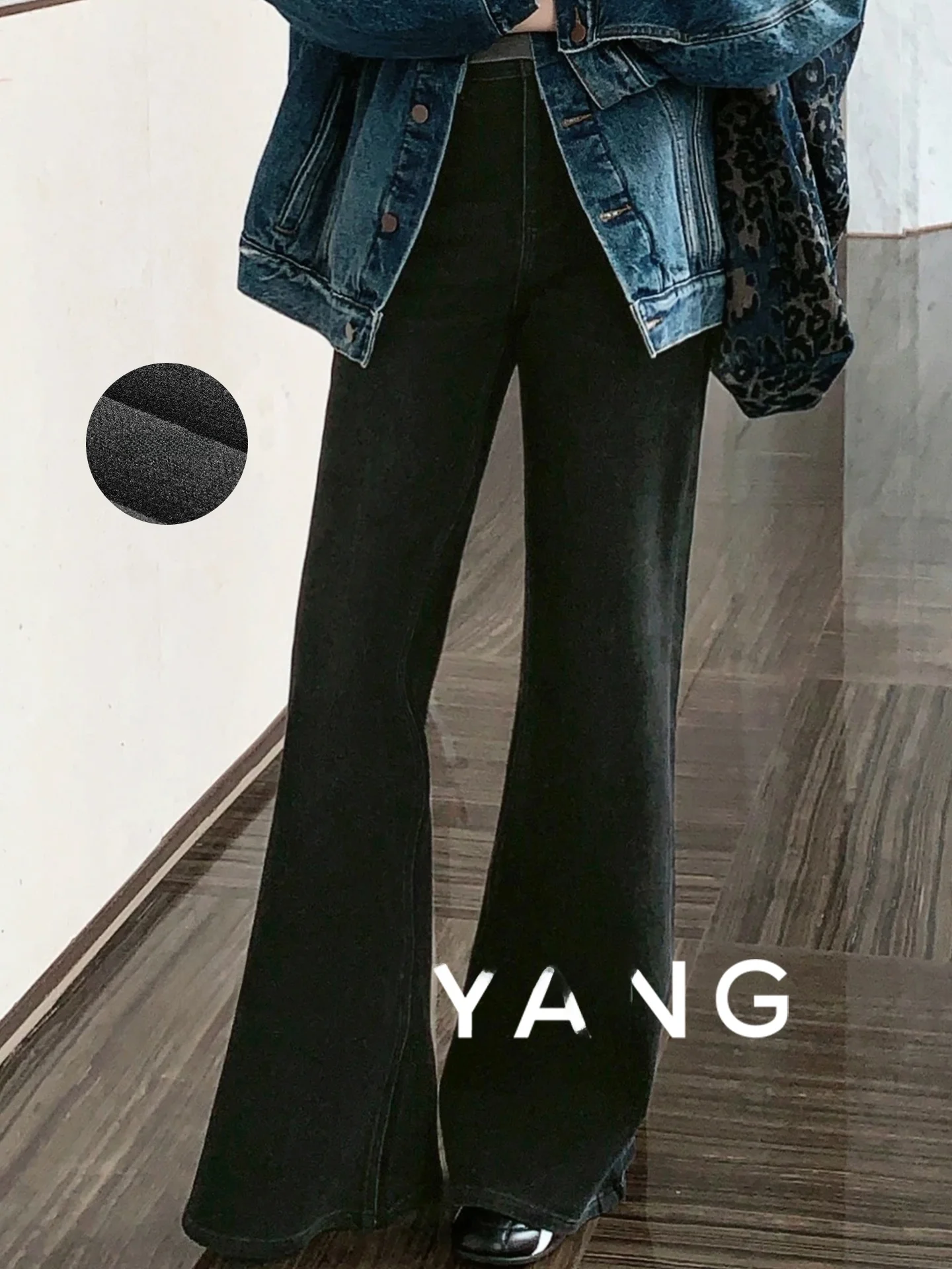 

Warm Fce Lined Slim Fit Bell Bot Denim Jeans High Waist Zipper Closure Casual High Waist Jeans for Women in Autumn Winter