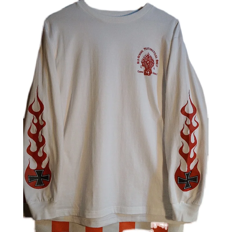 Engineaddict American Street BMX Long Sleeve Surf round Neck Pure Cotton Flame Print Motorcycle Skateboard T-shirt Yout...