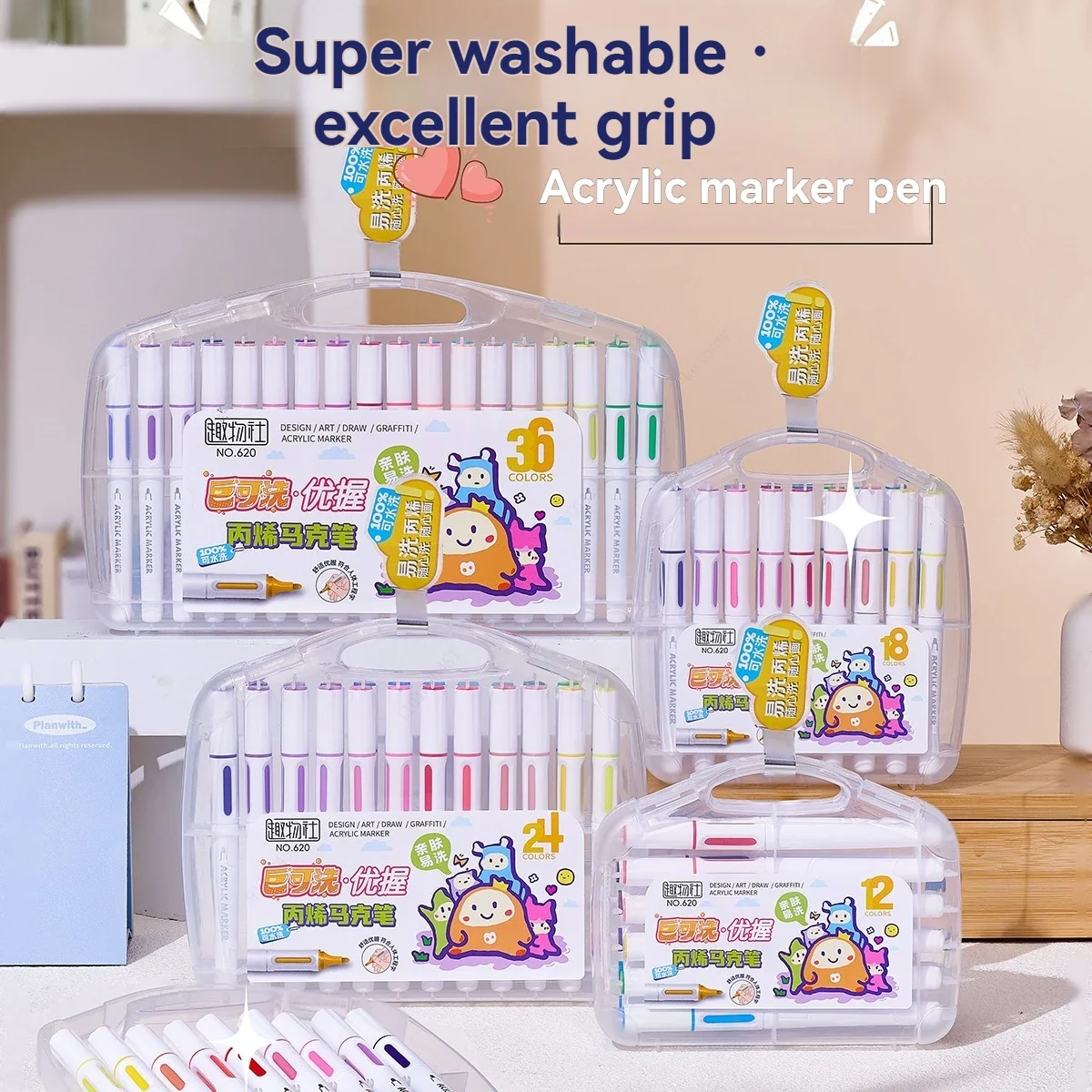 36/12 لونًا قابل للغسل من الأكريليك أقلام خطاط (ماركر) علامات تلوين متوسطة الطرف مجموعة لوازم فنية للأطفال الصخور والنسيج والرسم #3