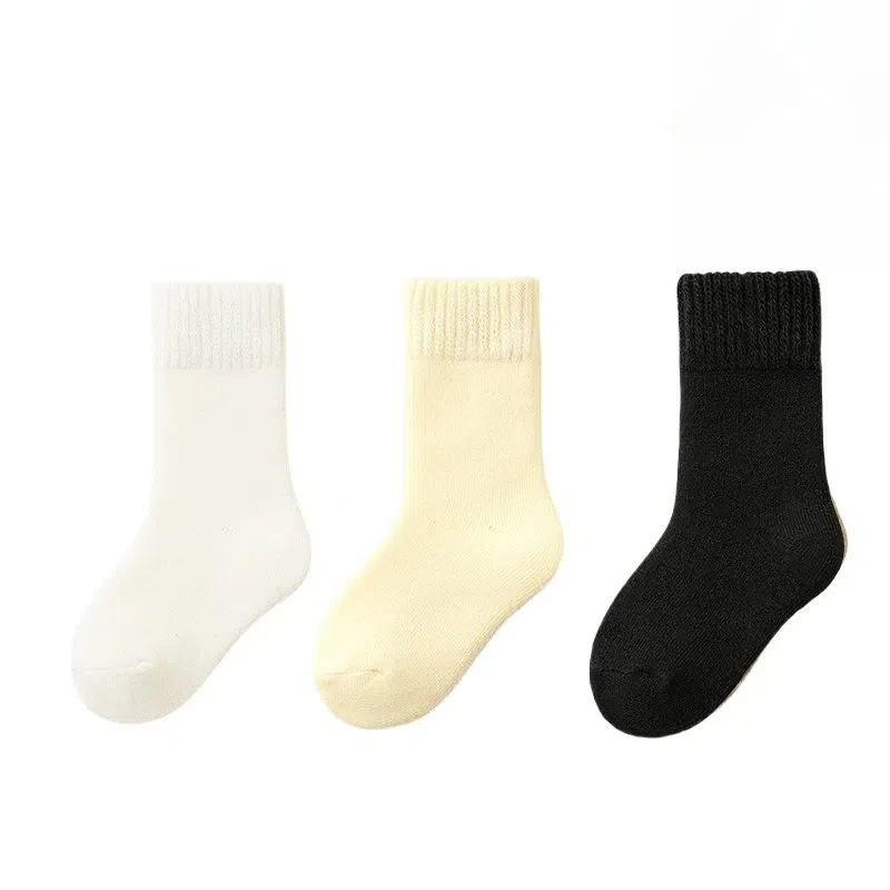 

3 pairs New 's Wool Socks Plush Warm Super Thicker Winter Socks Solid Color Against Cold Thermal Terry Socks for Toddlers