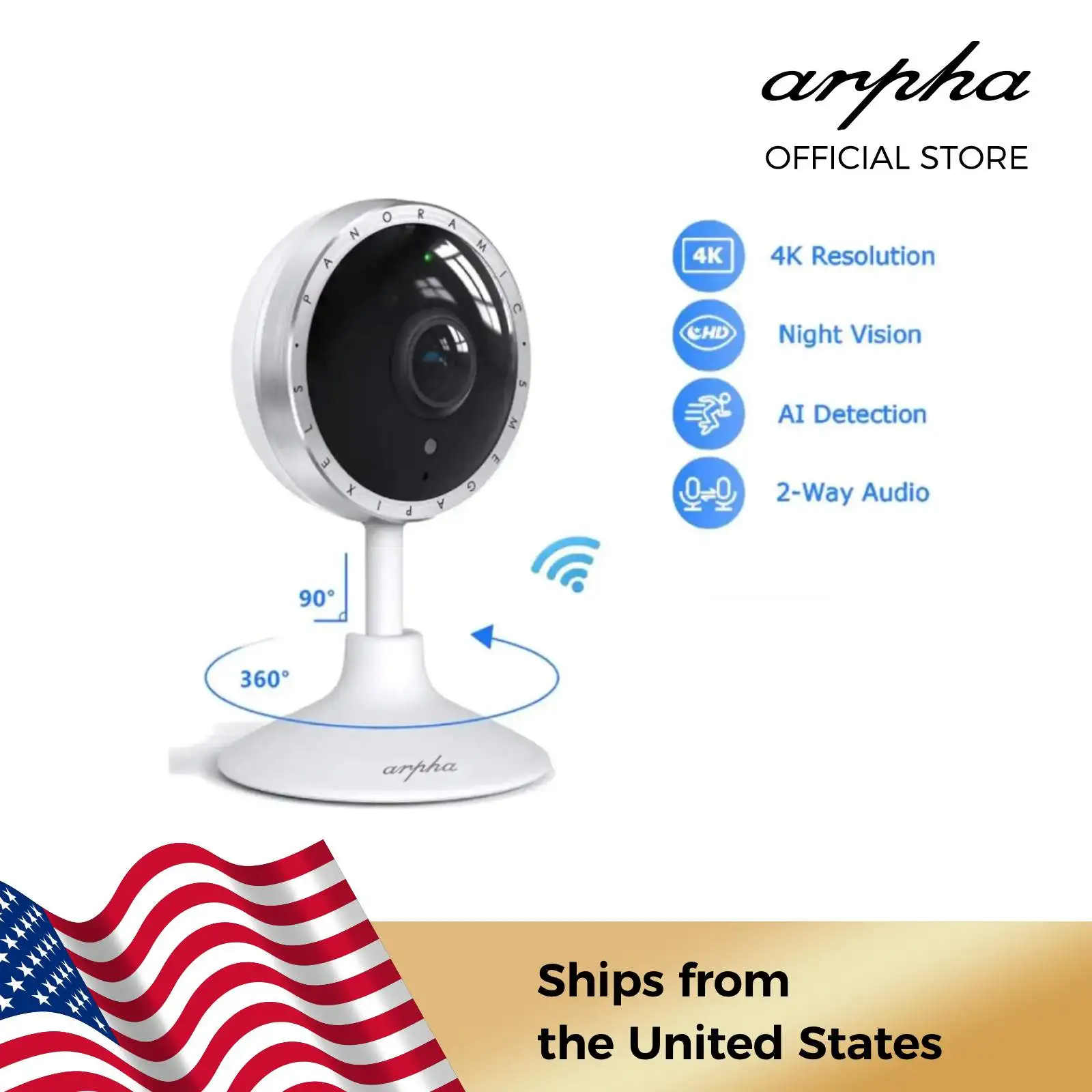 Arpha Security IndoorCam P160M IP Camera 2K WiFi Pet Camera Two-Way Audio PIR Human Detection TF Card & Cloud Storage Support