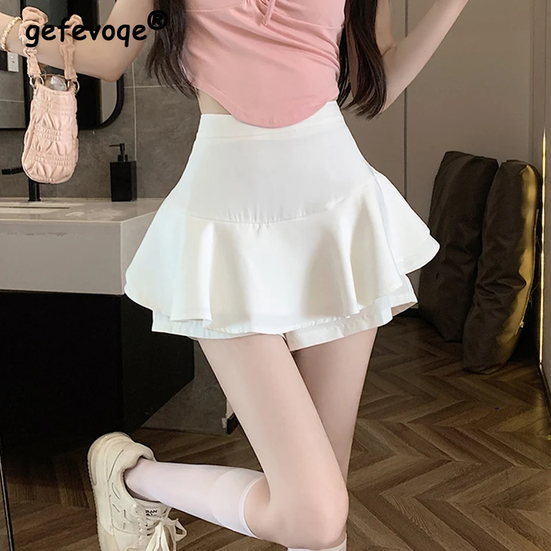 Jupe courte plissée pour femme avec nœud, robe trapèze, taille haute, col monochrome, mince, décontractée, assortie, mode sexy, été, nouveau