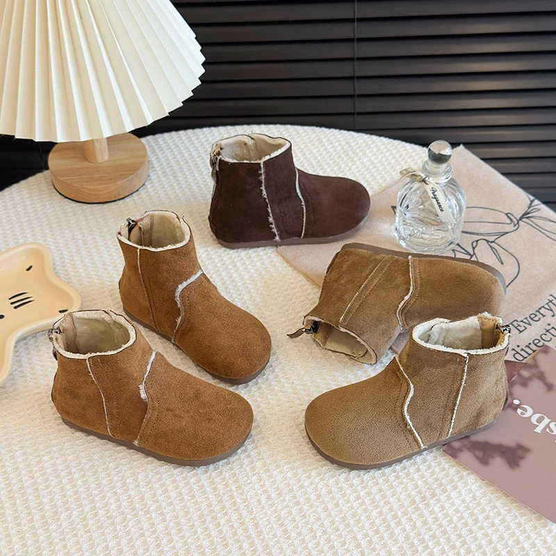 

Children Ankle Boots for Girls 2025 Winter New Fashion Korean Style Soft Sole Anti-slippery Versatile Princess Cotton Short Boot