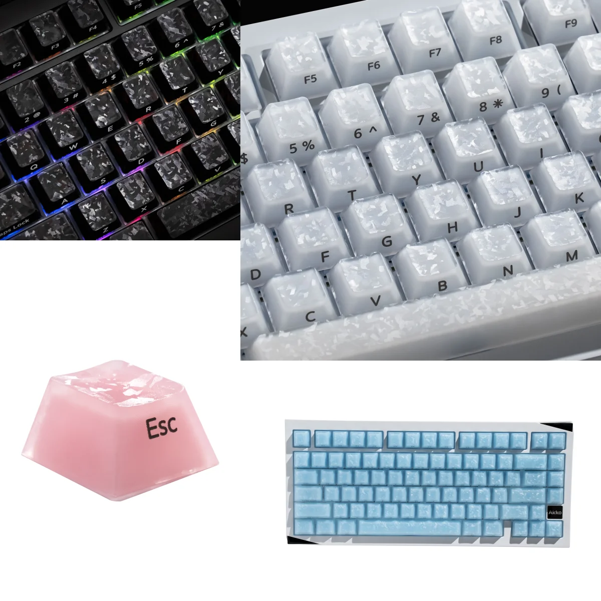 AKKO Glassy Carbon Fiber Texture Keycaps Transparent Side-printed for RGB Keybaord Cherry profile PC+ABS Double-Shot Keycap set view 3