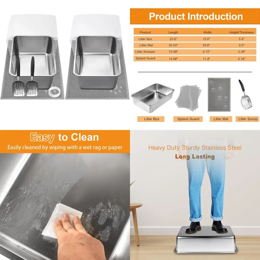 

Extra Large Stainless Steel Cat Litter Boxes with Plastic Shields, 23.6 x 15.8 Heavy-Duty Metal Pan for Kitty Litter Management
