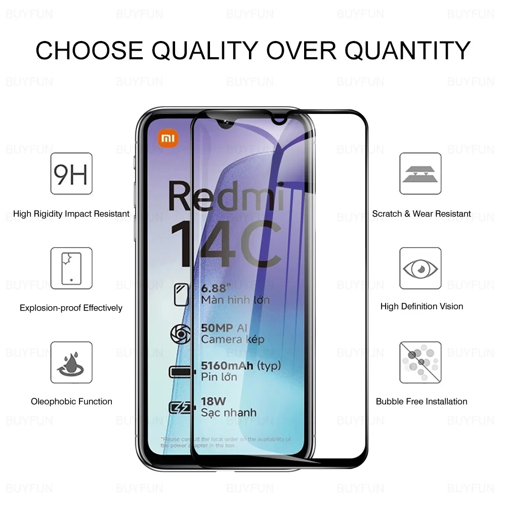 6in1 For Xiaomi Redmi 13C 14C 4G Tempered Glass Black Edge Screen Protector For Redmy Redmi13C 13 14 C Redmi14C Camera Lens Film