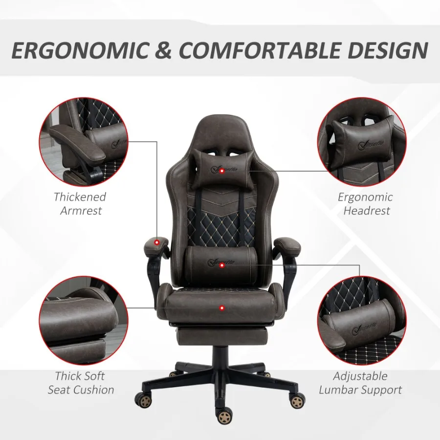 Vinsetto Racing Gaming Chair Diamond PU Leather Office Gamer Chair High Back Swivel Recliner with Footrest Lumbar Support Adjus