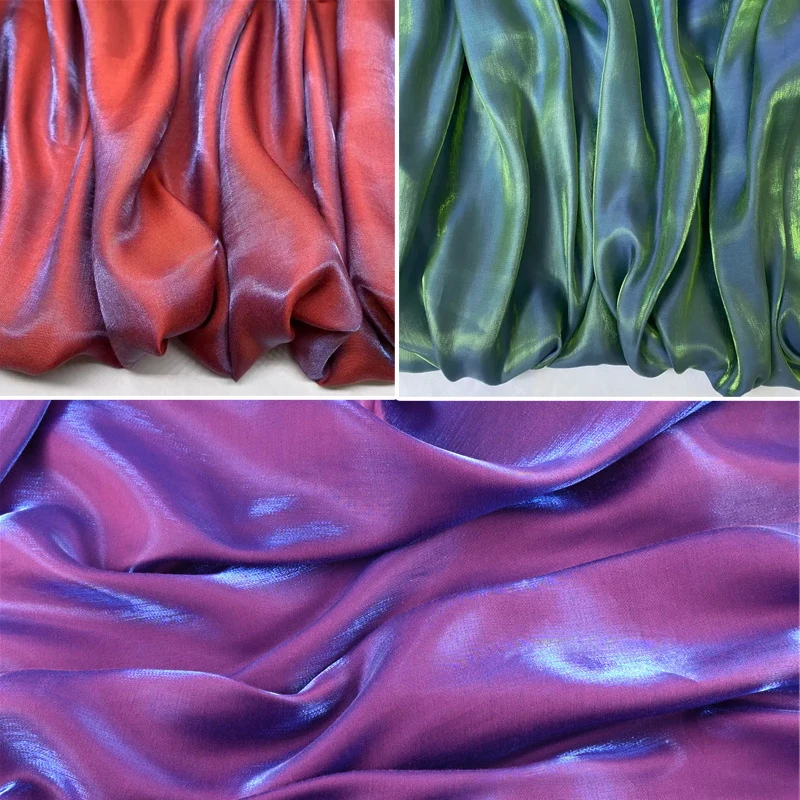 Crystal Glass Silky Satin Fabric, Glitter Iridescent Fabric, Glossy Dress Material, Shiny Clothing Fabric,DIY Background Sewing