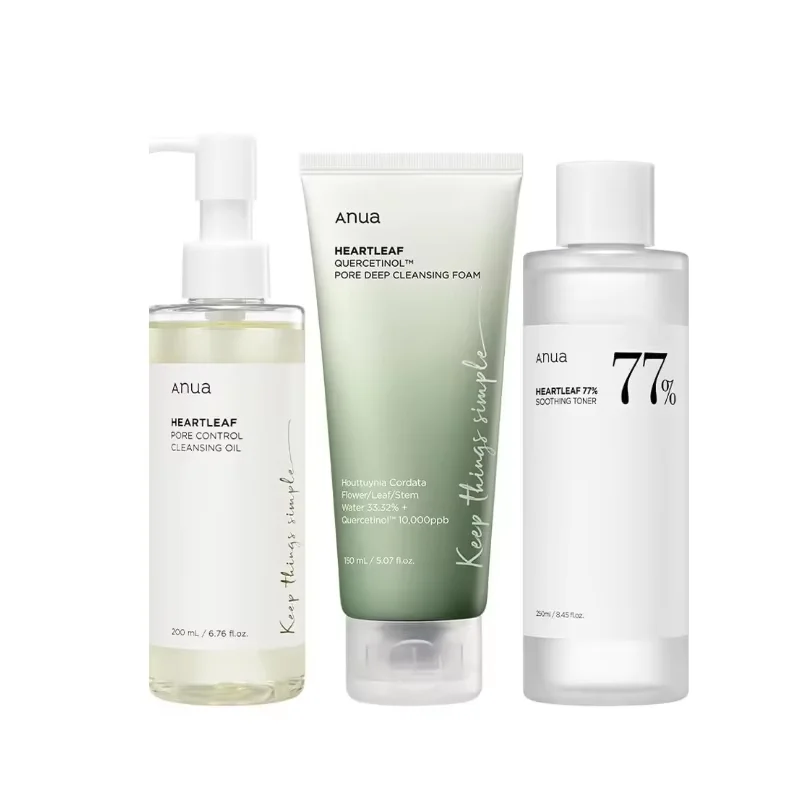 Koreaanse ANUA Heartleaf Set 77: kalmerende acne toner, dagelijkse lotion, dieptereinigende foam en gezichtsreinigingsolie huidverzorgingsset - afbeelding 1
