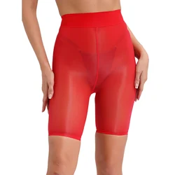 Boxer transparent brillant pour femme, sous-vêtement élastique, taille haute, extensible, leggings courts transparents, short de motard