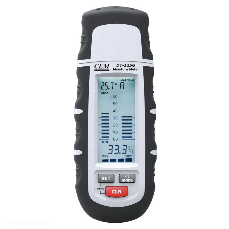 

CEM DT-125G Moisture Meter Testing Moisture in Wood, Plaster, Building Materials, 8mm Electrode, 0~40℃ Operation Temperature
