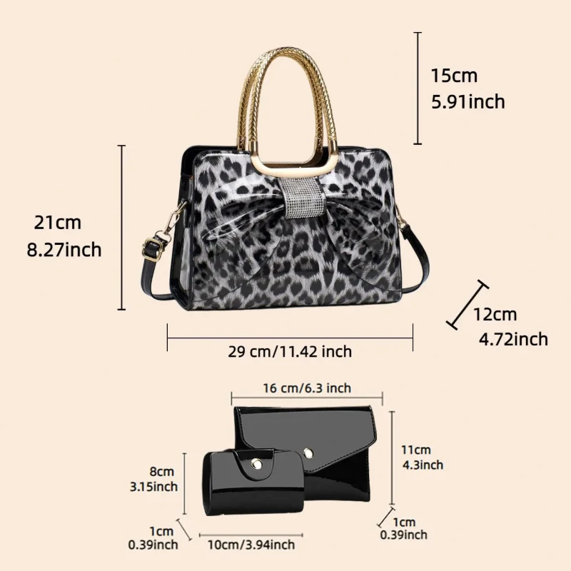 Butterfly Knot Leopard Print Women's Bag, High-Quality PU Material Satchel, Large Capacity Shoulder Crossbody Bag view 2