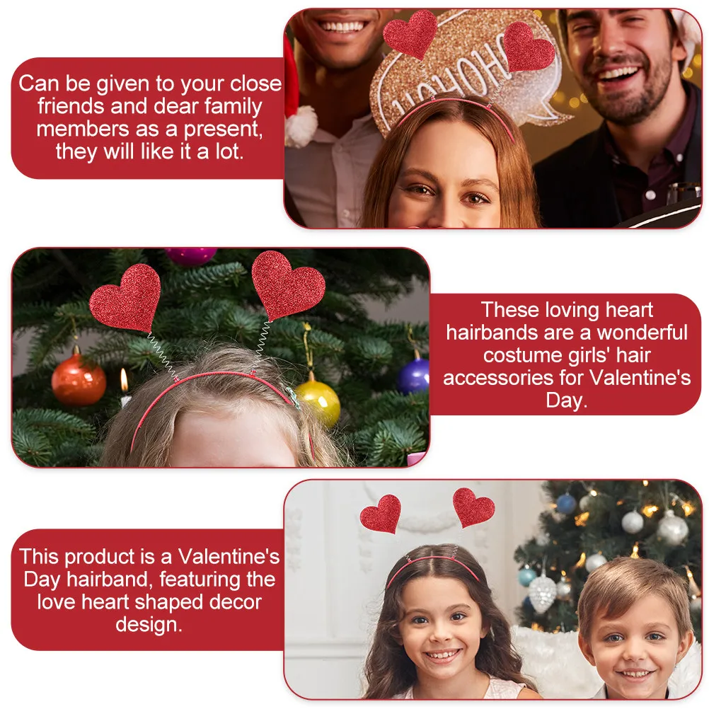 9 Pcs Delicate Loving Heart Headbands Hair Hoops Pink Shaped Headwear Festive Valentine's Day