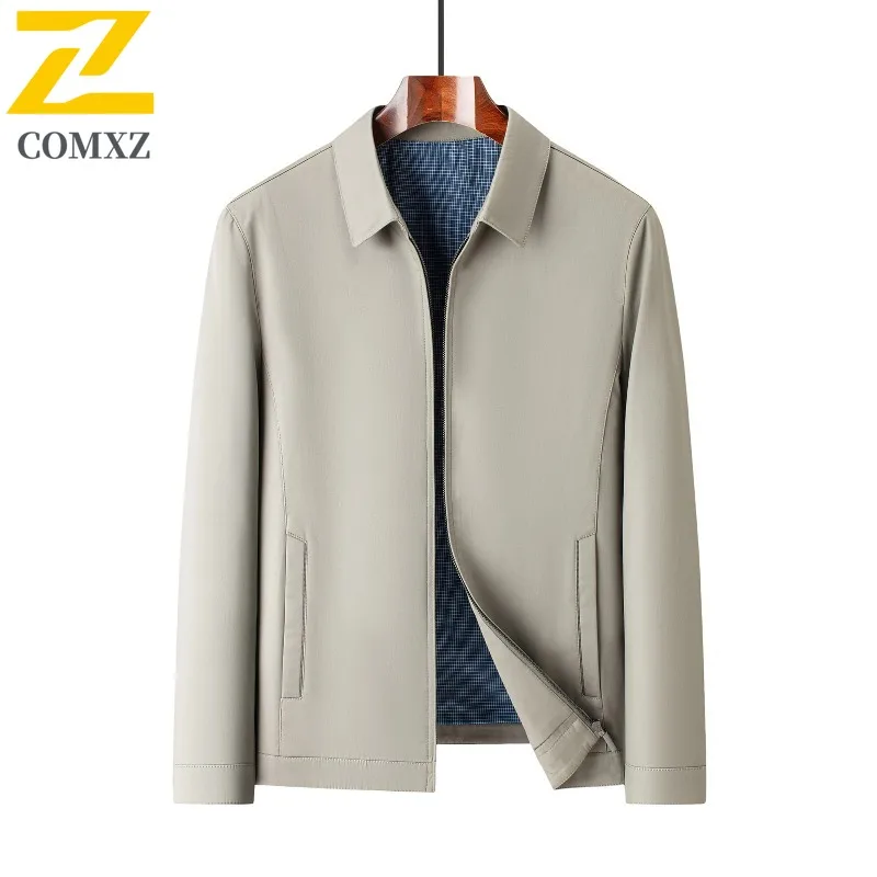 COMXZ Autumn New Male Jacket Premium Turndown Collar Outdoor Working Coat Luxury Elegant Business Comfort Windproof Overcoat