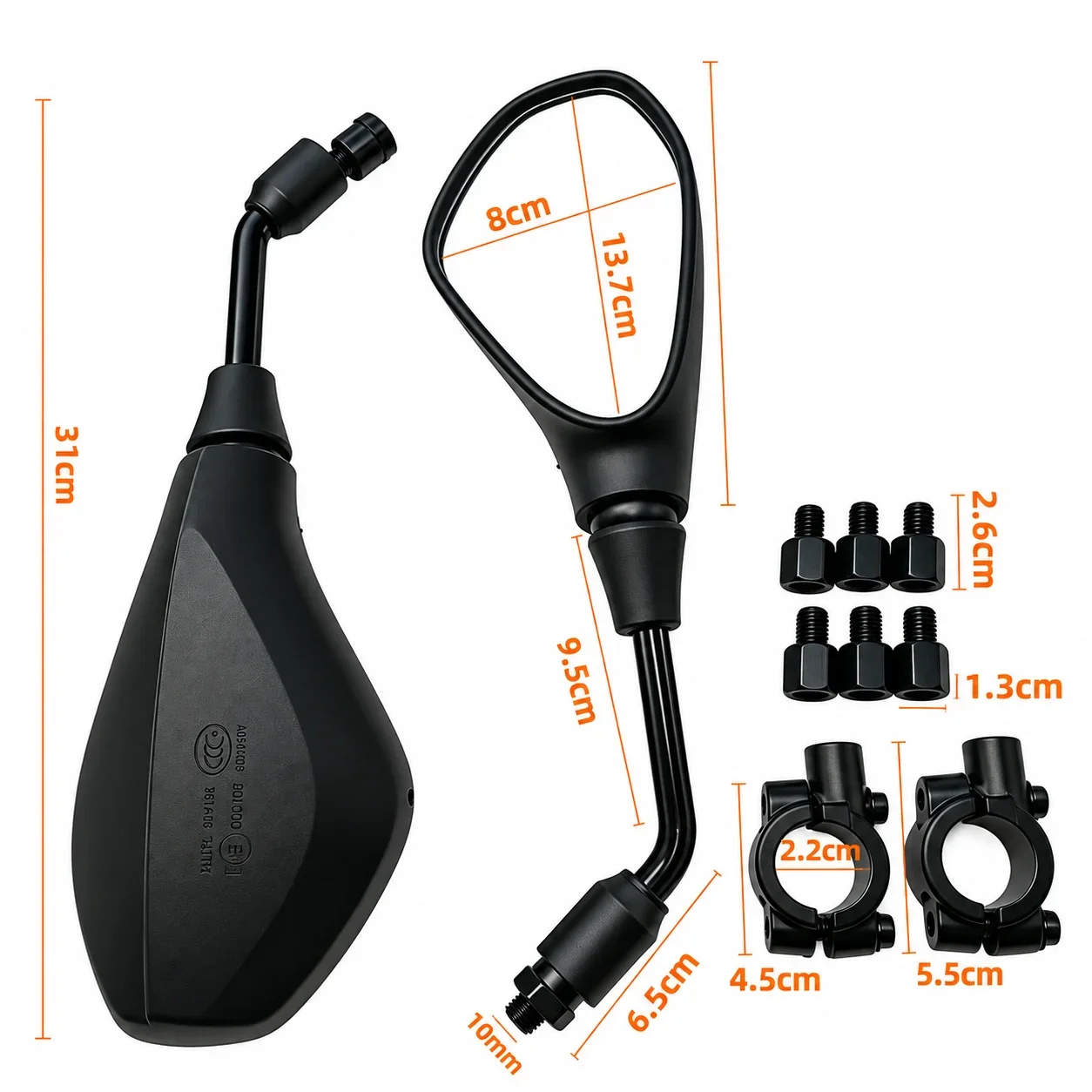Universal M8/M10 Left‑Right Thread Motorcycle Rear‑View Mirror Adjustable ABS Iron Stem for Street Bike Electric Scooter 2