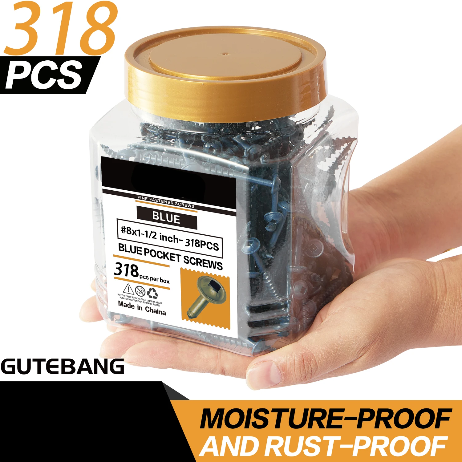 

# 8 винтов с карманным шлицем 1-1/2 дюйма, 318 штук, с синим антикоррозийным покрытием — для наружных работ по дереву, с крупной резьбой, с приводным шлицем, самонарезающие.