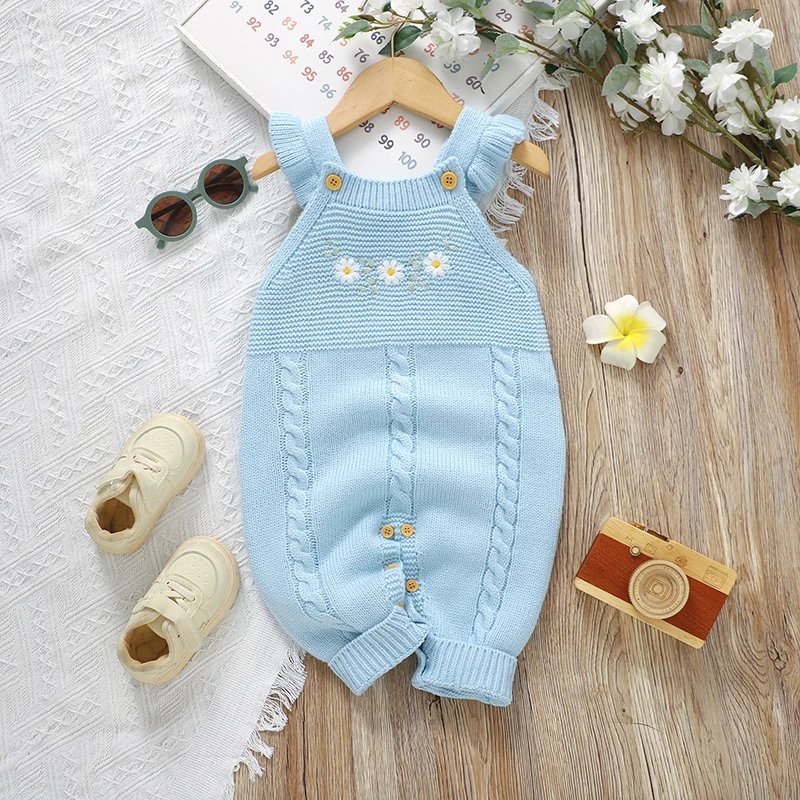 Baby Rompers Girls Floral Knitted Newborn Sleeveless Jumpsuits Clothes 0-18m Infant Spring Fall Outwear Playsuits Toddler Outfit