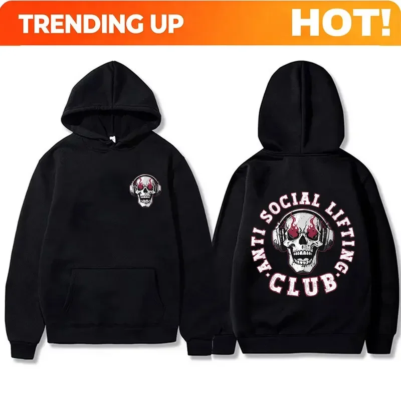 Customization Anti Social Lifting Club Double Sided Print Hoodie Men Women Fashion Oversized Hooded Tracksuit Funny Skeleton Gra