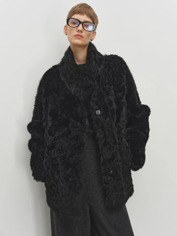 الراقية الفاخرة توسكانا لامب سترات من الفرو للنساء 2025 جديد بسيط الوقوف طوق رقيق شتاء دافئ جلد طبيعي معطف الفرو الحقيقي #4