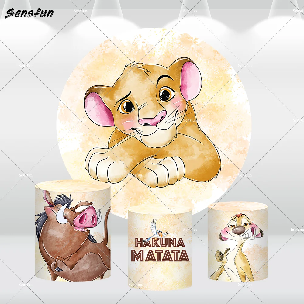 Disney Simba Baby Shower Round Circle Backdrop Cover Watercolor Lion King Birthday Background for Boy Party Table Banner