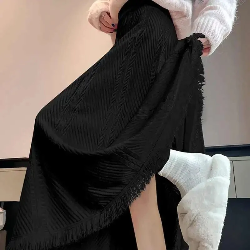 Tassel Knitted Half Skirt Women's Autumn Winter New Thickened High Waist Female Long Skirts Fashion Sweater Knitt Flared Skirts
