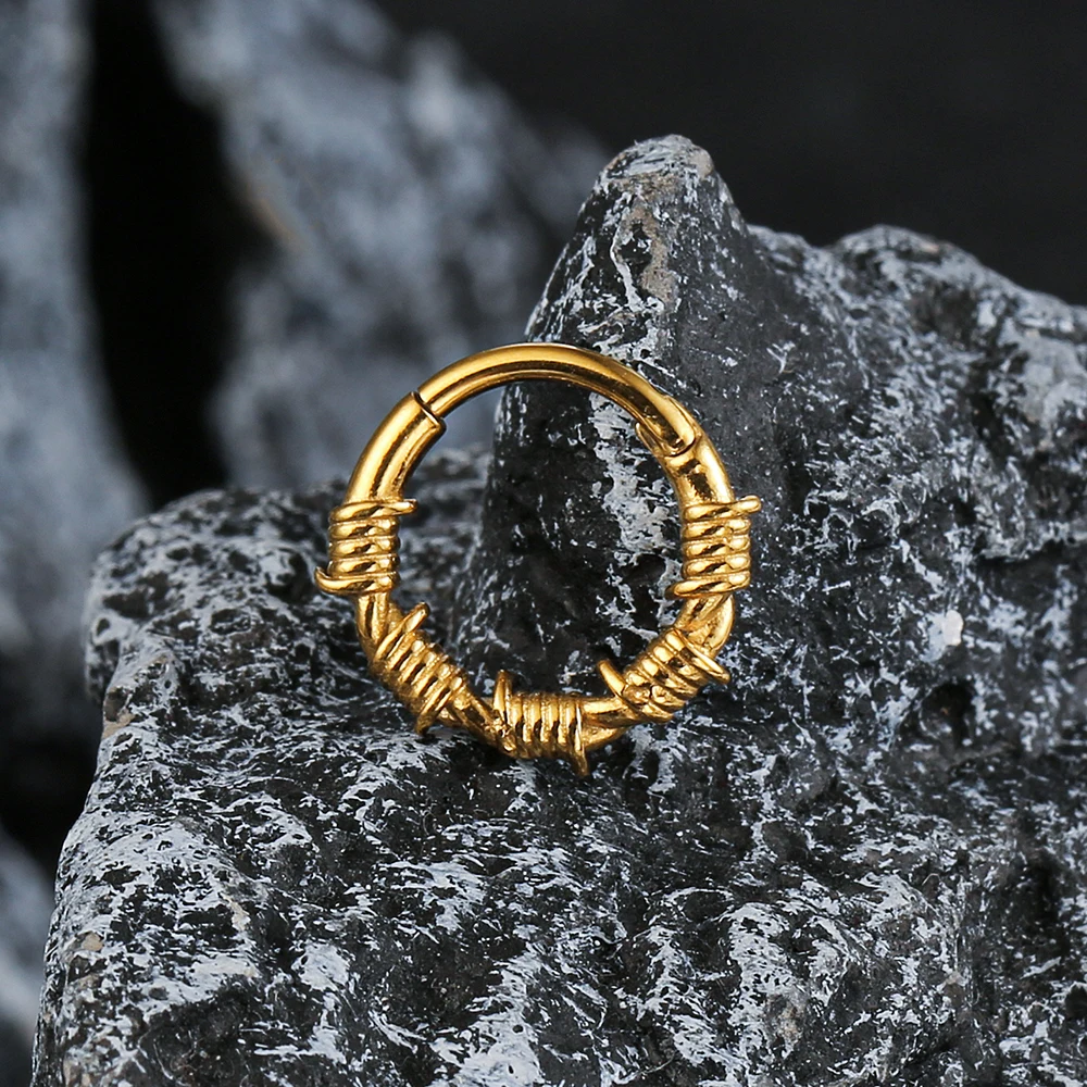 Casvort 1PCS 8mm Stainless  Barbed Wire Nose Rings Septum Hinged Clip Cartilage 16g Hoop Earrings Piercing Jewelry Chic Wild