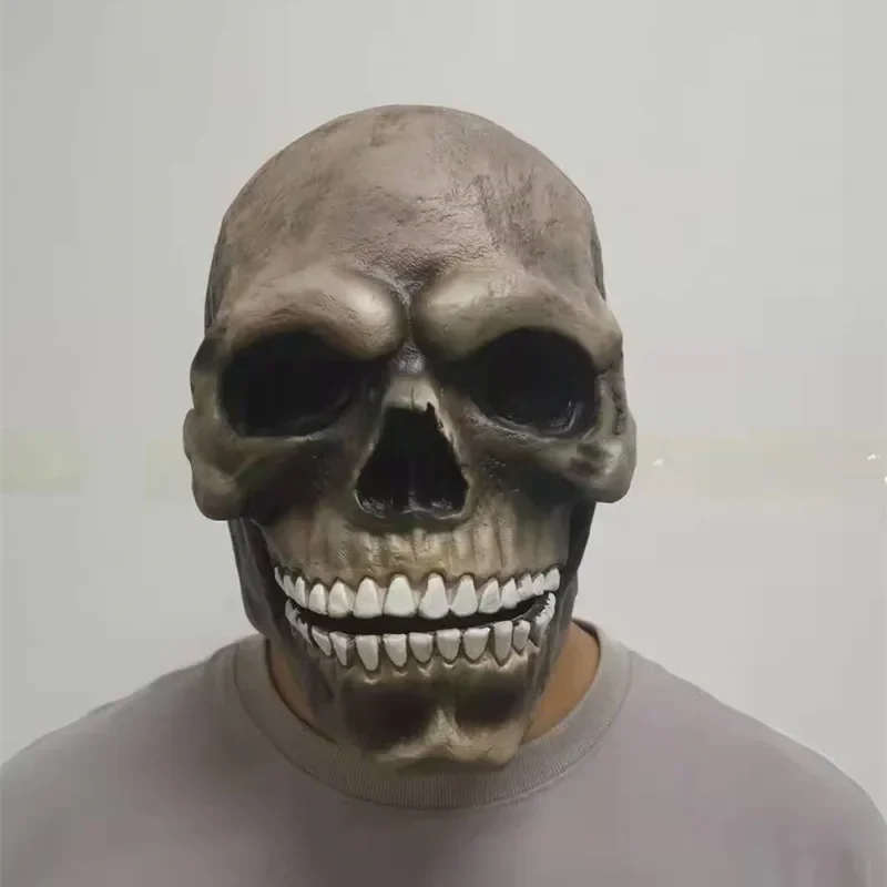 Halloween scary human skull mask helmet Horror Decoration Movable Jaw Full Head Skull Cosplay Costume Party drop Trick Joke toy