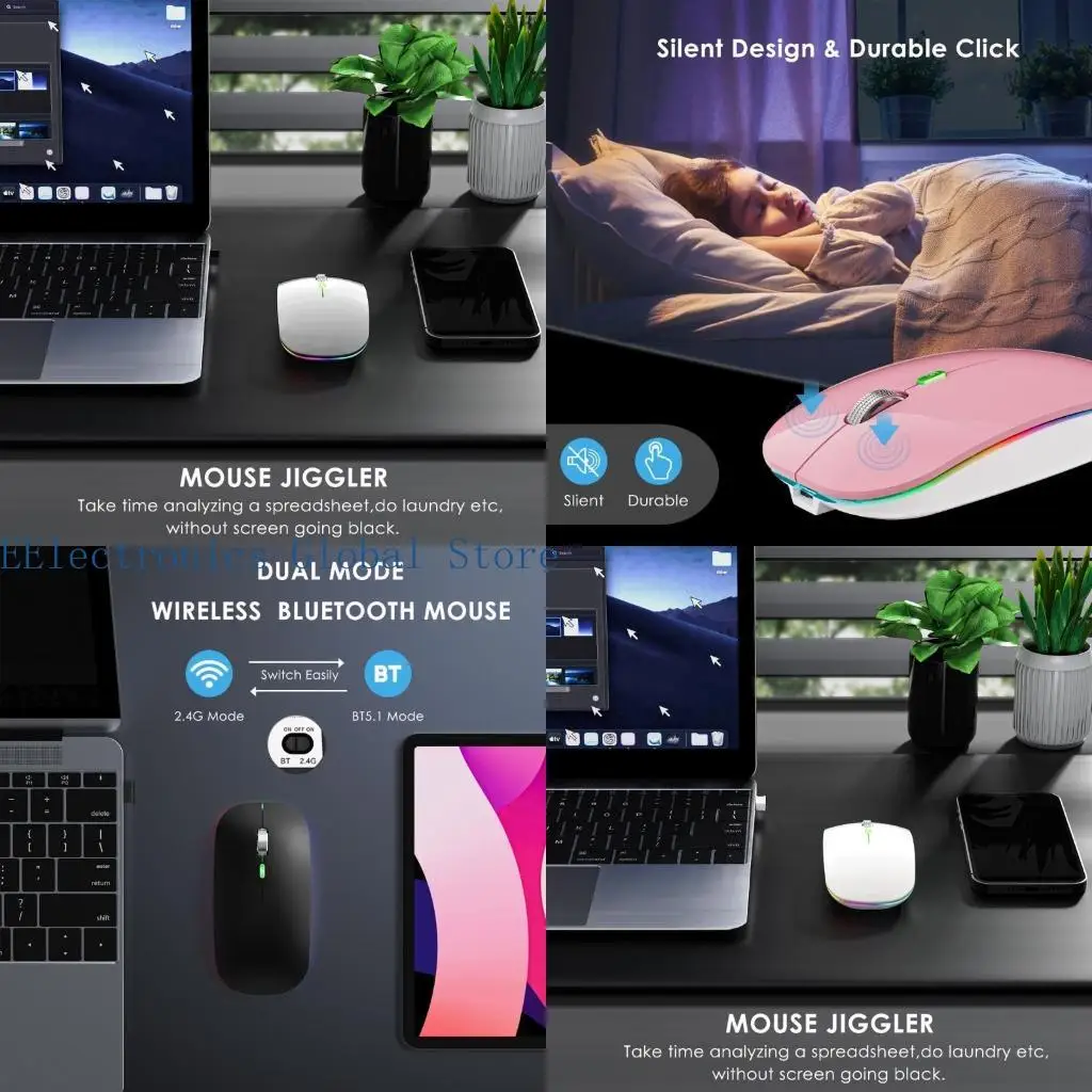 

462B BT5.1+2.4Ghz Wireless Mouse Dual-mode Jiggler Mouse 400mAh TypeC Rechargeable Silent Mouse and Mouse Mover 2 in 1