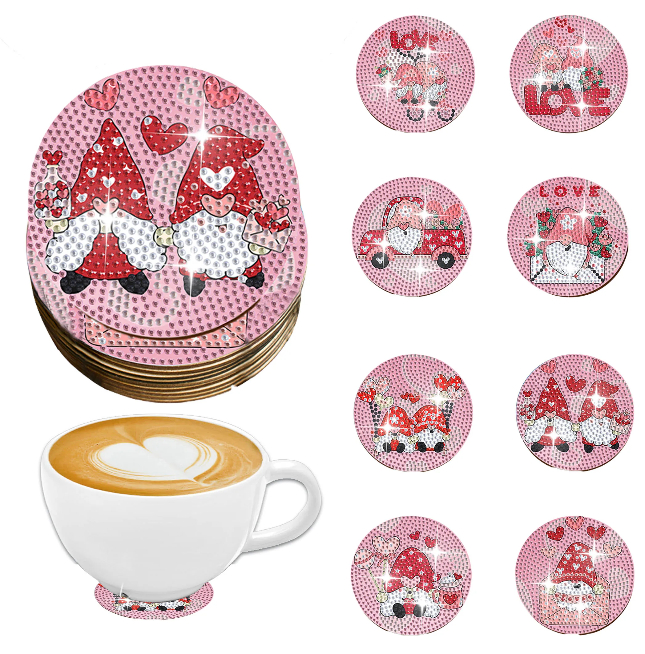 8-teiliges DIY Diamant-Malerei-Set Valentinstag Untersetzer Spezielle Form Kristall Künstliche Diamanten Mosaik-Bastelset