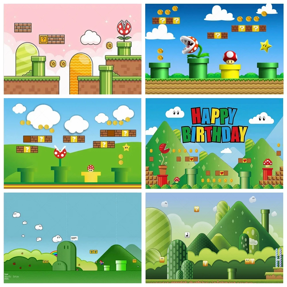 Pixel Computer Game Backdrop Custom Children Boy Happy Birthday Party Gift Baby Shower Decorative Supplies Photography Props