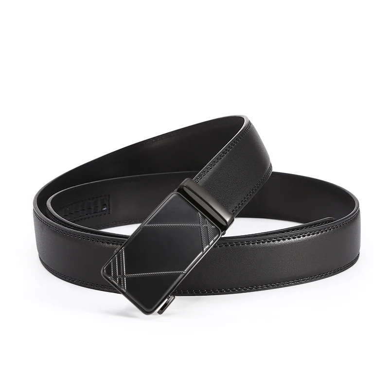 

High quality men's belt metal automatic buckle work business black cowhide strap leather strap