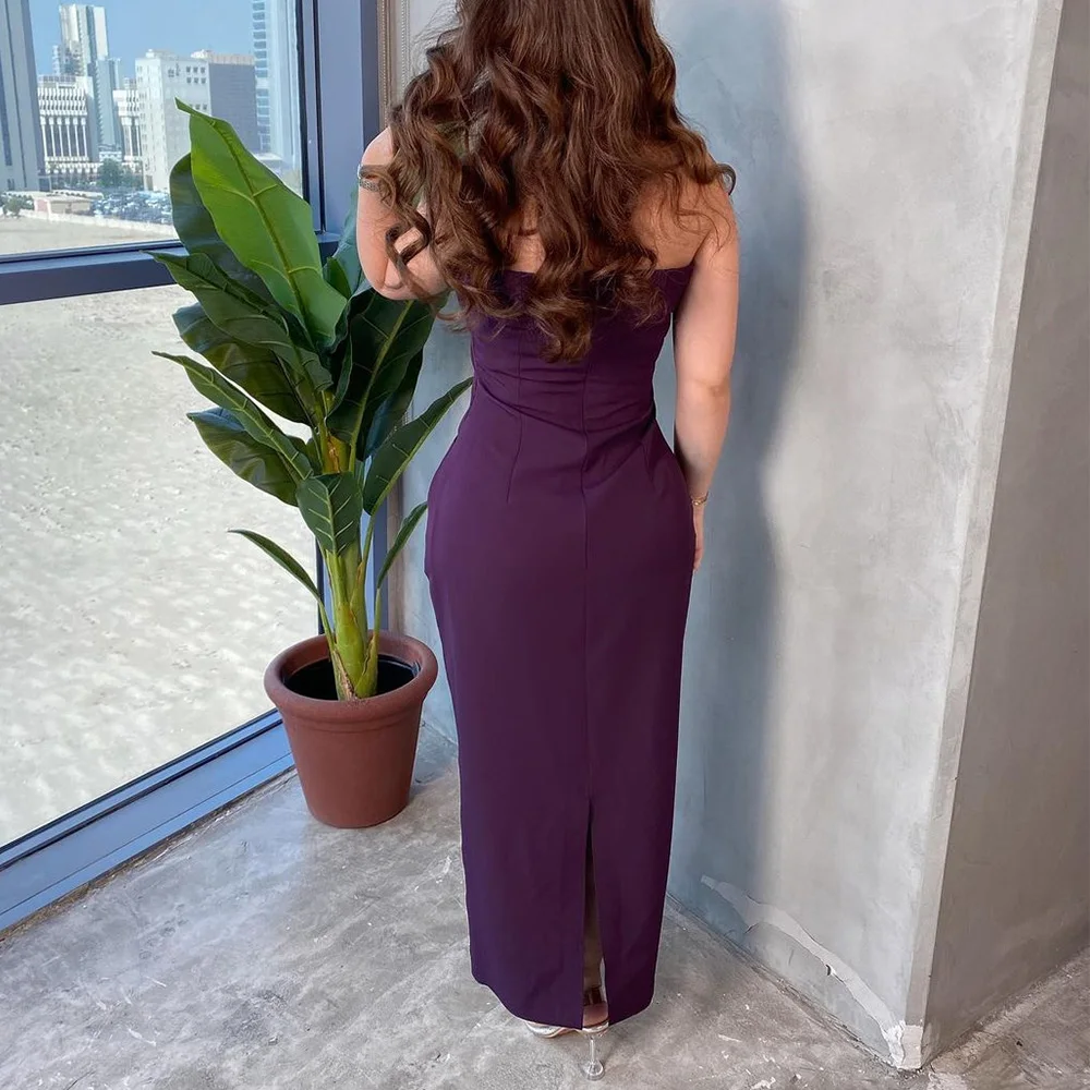 Purple Simple Formal Occasion Dresses 2023 Sweetheart Sheath Party Dress Pleats Rear slit Long Sexy Evening Gowns فساتين السهرة