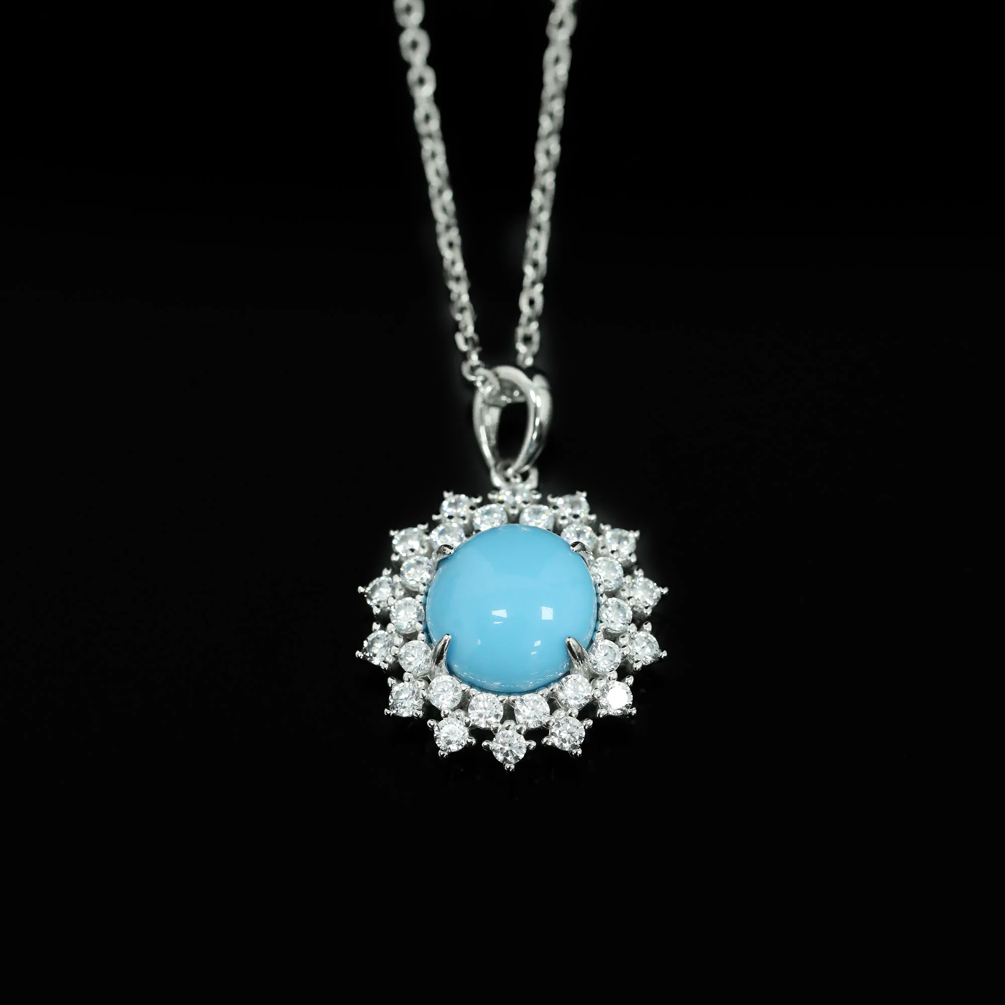 

Elegant Artificial Turquoise Sunflower Halo Pendant 925 Sterling Silver Necklace Fine Jewelry for Women's Valentines Party Daily