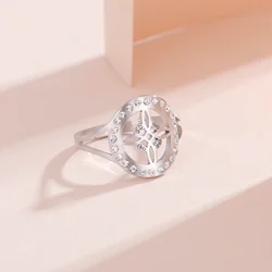 Skyrim Witchcraft Witch Knot Clear Zircon Round Ring Stainless Steel Gold Color Adjustable Finger Rings Vintage Amulet Jewelry