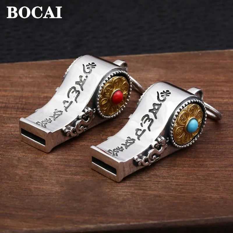 

BOCAI New Fashion Exquisite Six-Character Mantra Can Be Turned Pure s925 Silver Whistle Can Be Blown Man and Woman Pendant