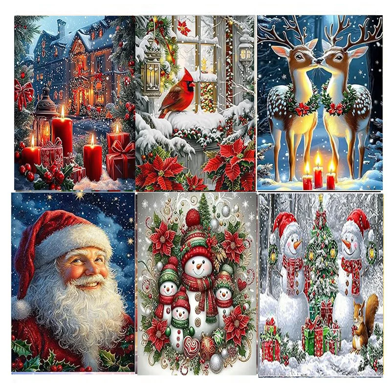 AB-Diamantgemälde, Weihnachtskerze, Schneemann 5D-Diamantgemälde-Set (geeignet für Anfänger), DIY-Mosaik-Weihnachtsdekoration