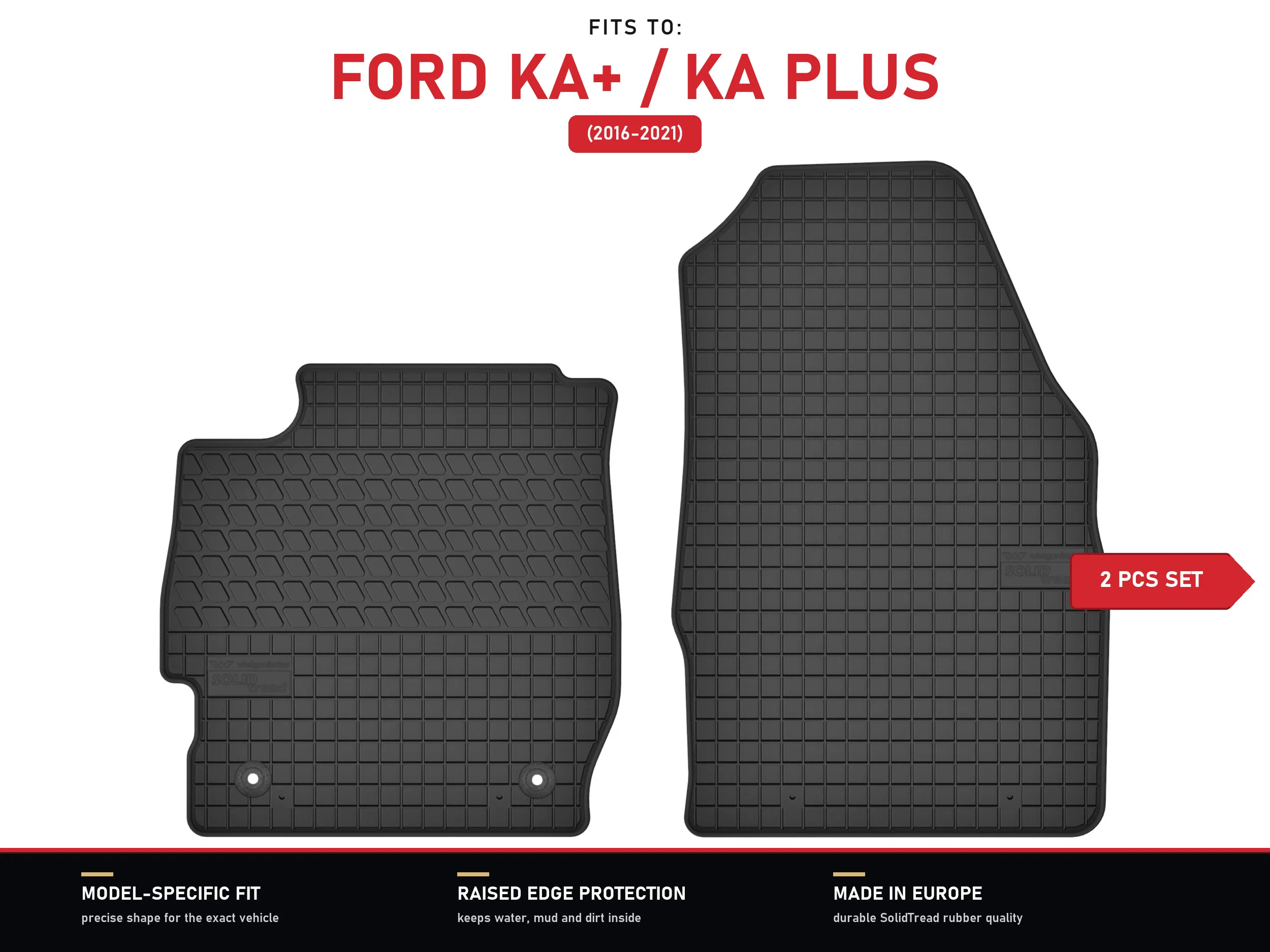 Rubberen matten voorzijde voor: Ford KA + / Ka Plus 2016-2021 hatchback