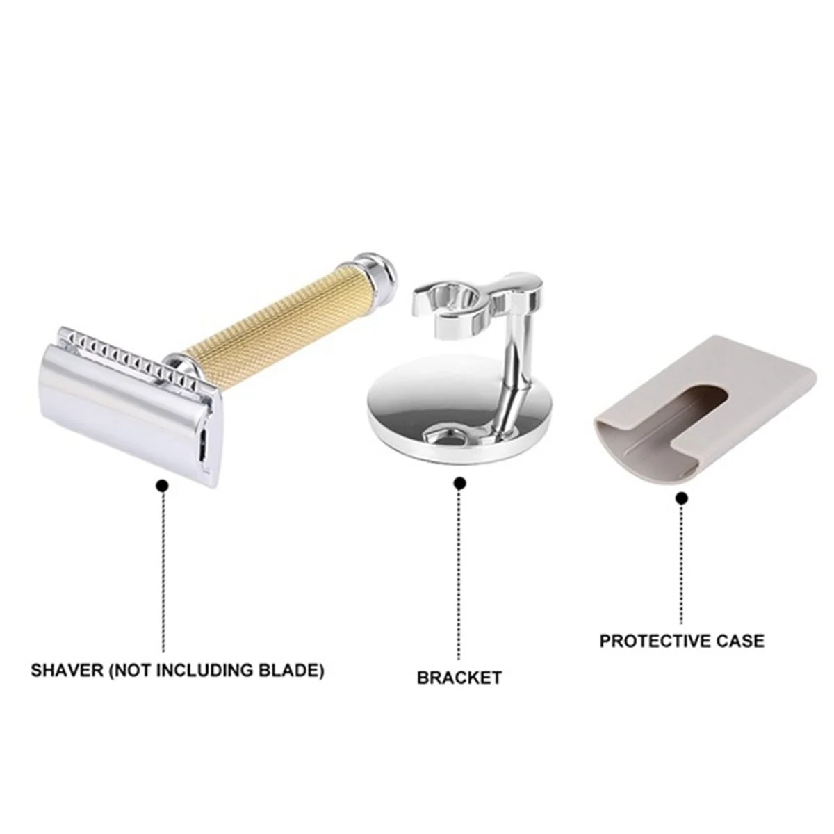 Rasoir de sécurité classique à double tranchant réglable en or pour homme, avec couvercle de tête de coupe de base