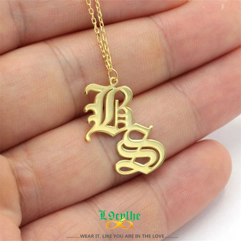 

Double Initial Necklace Gothic Jewelry Old English Letter Necklace Custom Name Choker Friendship Gift Christmas Bijoux Femme