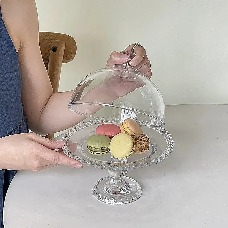 Good-looking French Retro Cake Display Stand Glass Fruit Plate Dessert Dish