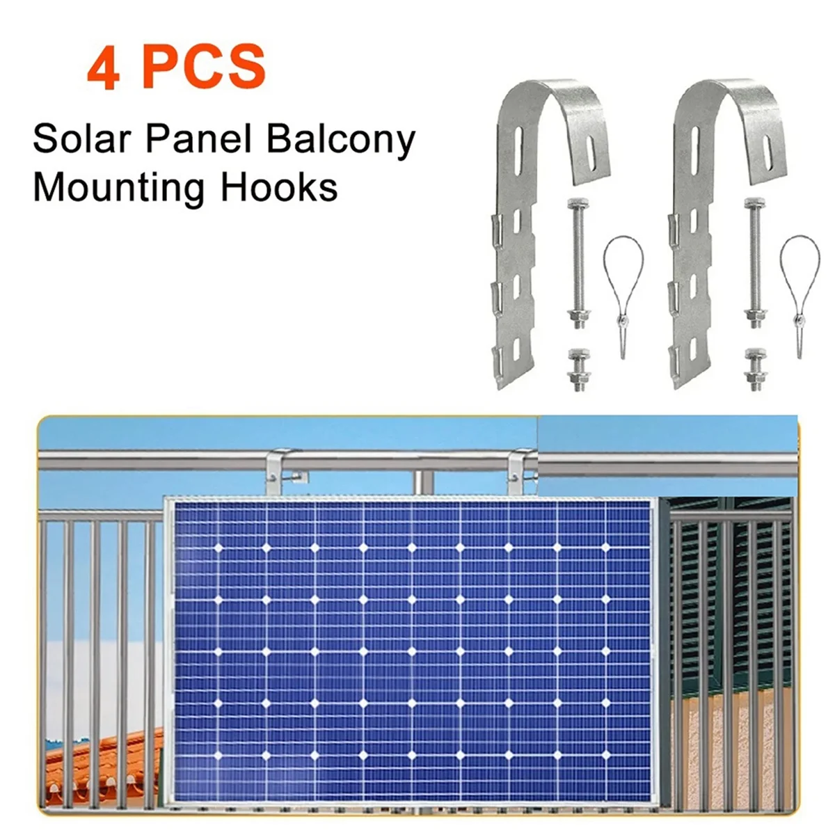 Solar Panel Balcony Hook 304 Stainless Steel Photovoltaic Panel Mounting Bracket Balcony Fence Solar Module Bracket