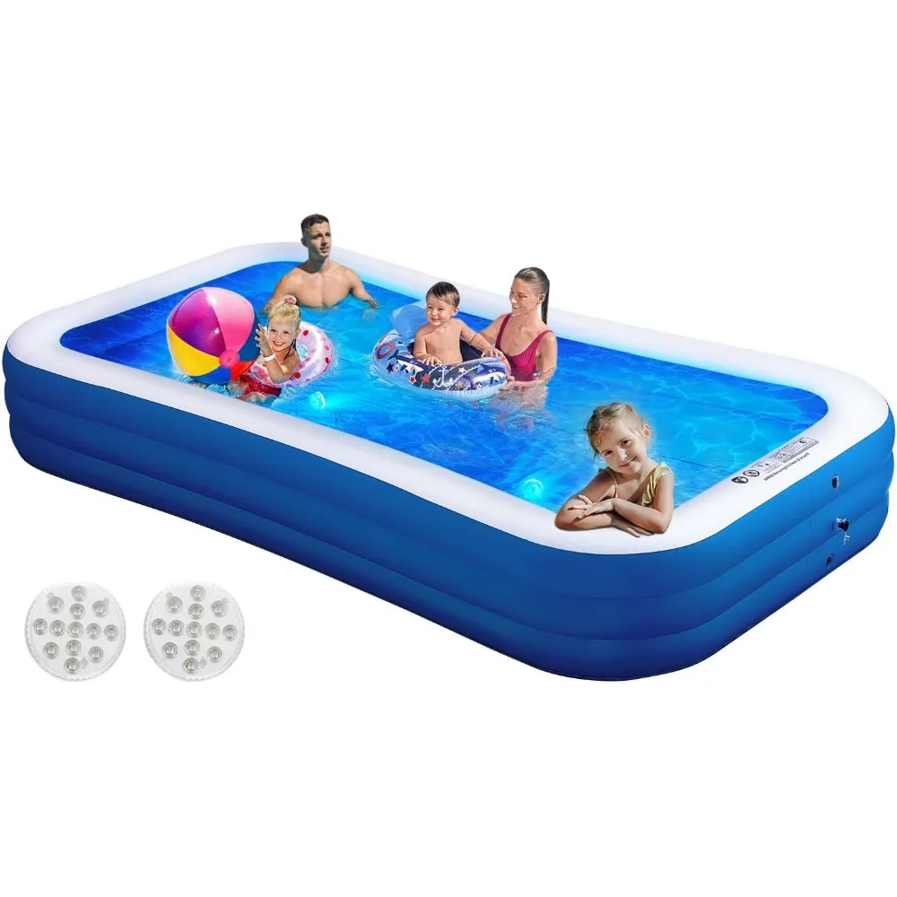 

Inflatable Swimming Pool with Pool Lights, 130" x 72" x 22" Full-Sized Large Inflatable Family Pool, Summer Water Party, Outdoor